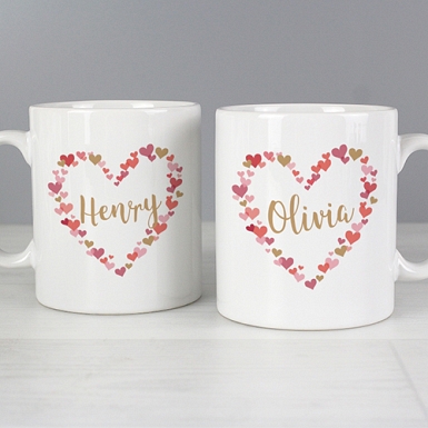 Personalised Confetti Hearts Wedding Mug Set Delivery to UK